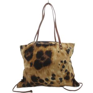 トートバッグ 茶 ブラウン レザーハンドル レオパード柄 /FF