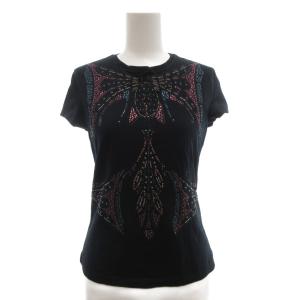 Tシャツ カットソー 38 半袖 ラインストーン ビジュー 紺 ネイビー /AE