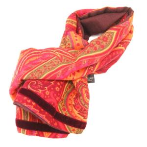 マフラー ストール ペイズリー柄 シルク混 ベロア切替 赤 レッド /FF
