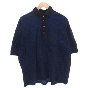ポロシャツ XL 青 ブルー 黒 ブラック 半袖 総柄 バイカラー /FF