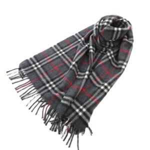 マフラー ストール カシミヤ グレー チェック フリンジ /FF