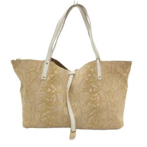 TIFFANY&Co. トートバッグ リバーシブル スエード レザー パイソン柄 ロゴ ベージュ系 /UO AA
