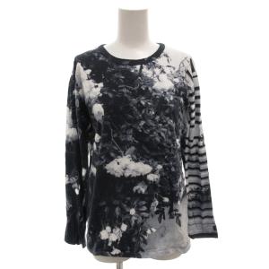 20SS Tシャツ  カットソー 花柄 転写プリント 長袖 白 ホワイト イ 紺 ネイビー 0330NS46