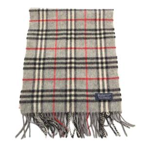 BURBERRY LONDON マフラー ストール ラムウール イングランド製 チェック グレー フリンジ /FF