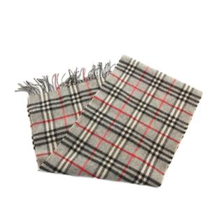 BURBERRY LONDON マフラー ストール ラムウール イングランド製 チェック グレー フリンジ /FF