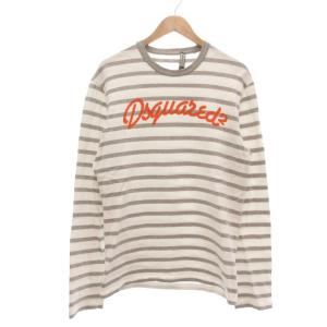 Tシャツ M ホワイト グレー ボーダー柄 長袖 ロゴプリント /UO