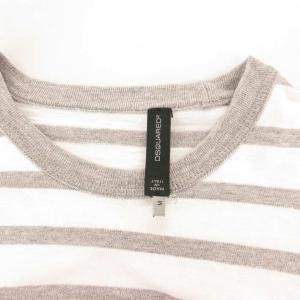 DSQUARED2 Tシャツ M ホワイト グレー ボーダー柄 長袖 ロゴプリント /UO