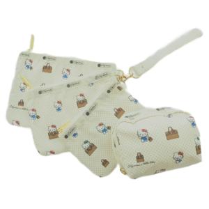 ハローキティ 50TH ANNIVERSARY ポーチ 4点セット ドット柄 オフホワイト系 /UO