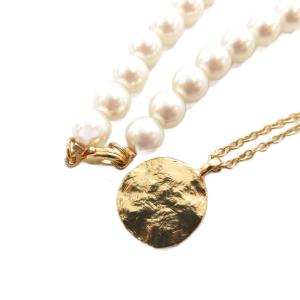 vingt trois 2WAY パール コイン ネックレス ペンダント アクセサリー ホワイト ゴールドカラー