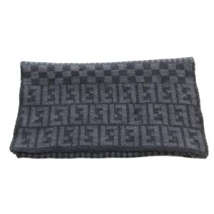 FENDI Maglia マフラー ストール ニット ズッカ柄 ストライプ ウール グレー 黒 /FF