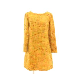 タグ付き ツイードワンピース 長袖 ひざ丈 40 イエロー /UO AA