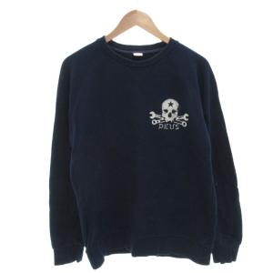トレーナー スウェット 長袖 スカル ドクロ プリント Vガゼット M 紺 ネイビー /FF