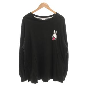 Tシャツ 長袖 ロンT クルーネック XL うさぎプリント 黒 ブラック /GV