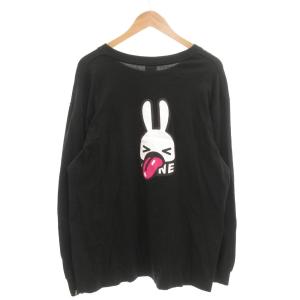 CUNE Tシャツ 長袖 ロンT クルーネック XL うさぎプリント 黒 ブラック /GV