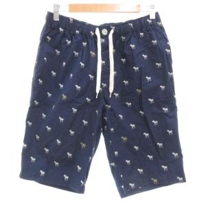 ハーフパンツ ショーツ ルームウェア シマウマ柄 ゼブラプリント ネイビー /UO
