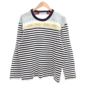 AD2010 カットソー ニット切替 長袖 ボーダー L ネイビー ホワイト マルチカラー /UO
