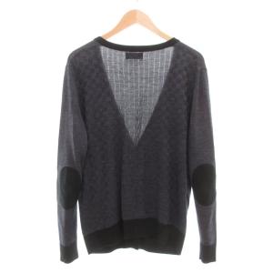 FRED PERRY カーディガン ニット 長袖 エルボーパッチ XL ブルーグレー系 /UO