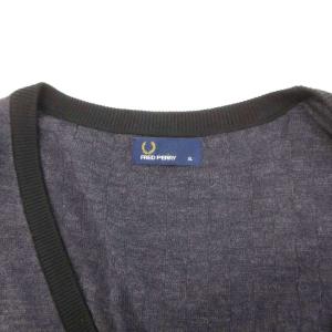 FRED PERRY カーディガン ニット 長袖 エルボーパッチ XL ブルーグレー系 /UO