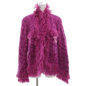 シャギーニットジャケット 9 背抜き ラメ糸 スパンコール装飾 刺繍 フリンジ 9 紫 パープル /GV