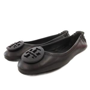 バレエシューズ フラット ロゴプレート レザー 7.5 黒 ブラック /FF