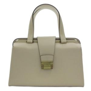 LE COLLEZIONI ハンドバッグ 手提げ レザー ロゴ ゴールドカラー金具 ベージュ /FF
