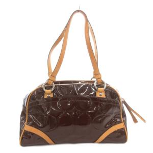 COACH F20065 シグネチャー ペイトン エンボスド ミニボストン ハンドバッグ ロゴ レザー エナメル 茶