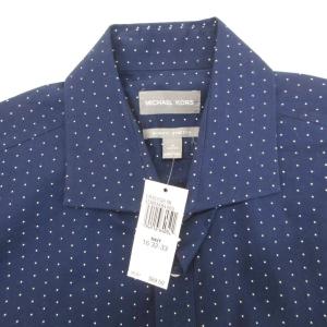 MICHAEL KORS タグ付き SLIMFIT STRETCH スリムフィット ストレッチ 長袖シャツ ドット柄 L ネイビー