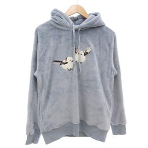 タグ付き シマエナガ ボアフリースパーカー プルオーバー フーデット 長袖 M 青 ブルー /GV