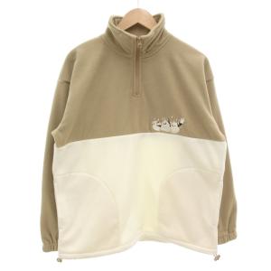 シマエナガ ハーフジップフリースプルオーバー スウェット 長袖 S バイカラー ベージュ 白 ホワイト