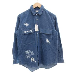 タグ付き ビューティフルシャドー ジャーニー ルーズフィットデニムシャツ 長袖 プリント S インディゴブルー