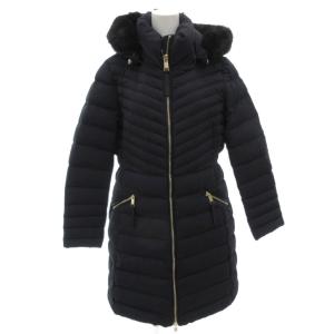 17AW ストレッチダウンコート フード ひざ丈 フェイクファー L 紺 ネイビー /FF