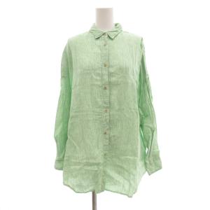 21SS リネンビッグシャツ 長袖  オーバーサイズ ペンシルストライプ ライトグリーン /UO