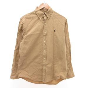 シャツ 長袖 ボタンダウン ポニー刺繍 ロゴ M ベージュ /JS
