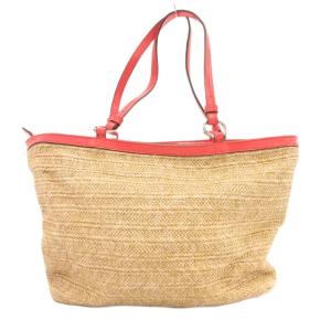 COACH ストロー フローラル アップリケ トートバッグ 赤 レッド ベージュ F29861 /JS