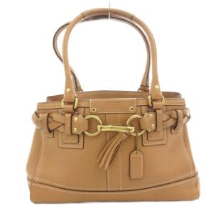 ハンプトン ハンドバッグ トート ぺブルレザー ロゴ 茶 ブラウン 10528 /FF