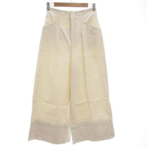 コットンワイドパンツ ジップフライ ハイウエスト ストレッチ 38 ベージュ /GV