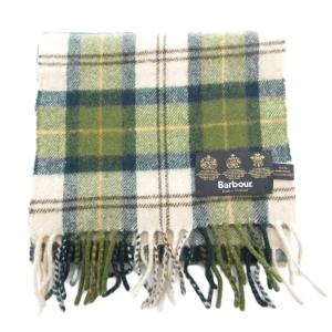 Barbour マフラー ストール フリンジ チェック ウール 緑 グリーン ベージュ /GV