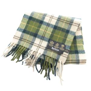 Barbour マフラー ストール フリンジ チェック ウール 緑 グリーン ベージュ /GV