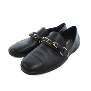 チェーンローファー ココマーク レザー 36.5 ブラック G34417 /UO