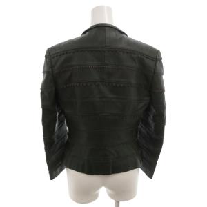 Salvatore Ferragamo ガンチーニ レザー ジャケット テーラード カットレース 42 グレー /FF