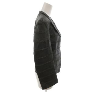 Salvatore Ferragamo ガンチーニ レザー ジャケット テーラード カットレース 42 グレー /FF