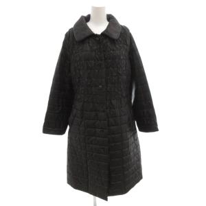 ロングコート 中綿 シワ加工 フラワーモチーフ M 黒 ブラック /FF