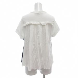 LANVIN en Bleu フリルデザインTシャツ カットソー 半袖 バイカラー 38 白 ホワイト 紺 ネイビー /GV