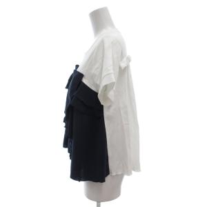 LANVIN en Bleu フリルデザインTシャツ カットソー 半袖 バイカラー 38 白 ホワイト 紺 ネイビー /GV