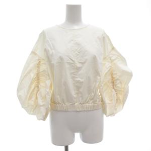 袖ボリュームブラウス カットソー 七分袖 バックリボン ギャザー 38 白 ホワイト /GV