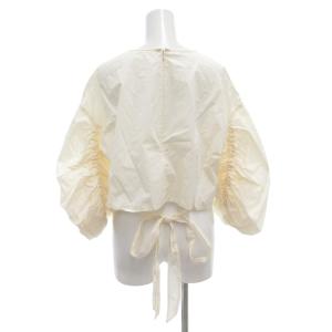 LANVIN en Bleu 袖ボリュームブラウス カットソー 七分袖 バックリボン ギャザー 38 白 ホワイト /GV