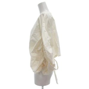 LANVIN en Bleu 袖ボリュームブラウス カットソー 七分袖 バックリボン ギャザー 38 白 ホワイト /GV