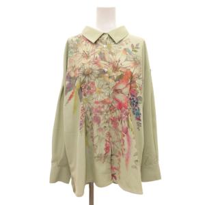 iS タグ付き しだれ花柄シャツ 長袖 ラウンドカラー M 緑 グリーン 543275 /JS