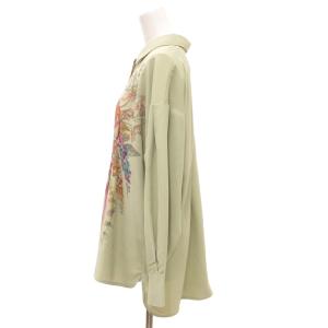 ScoLar iS タグ付き しだれ花柄シャツ 長袖 ラウンドカラー M 緑 グリーン 543275 /JS