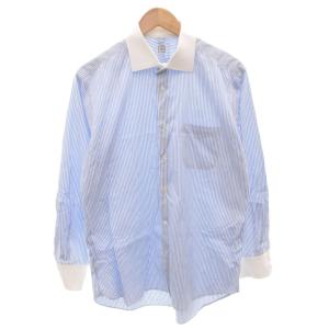 azabu tailor CUSTOM 2点 ワイシャツ ドレス 長袖 ストライプ 42 43 青 ブルー 白 ホワイト /FF